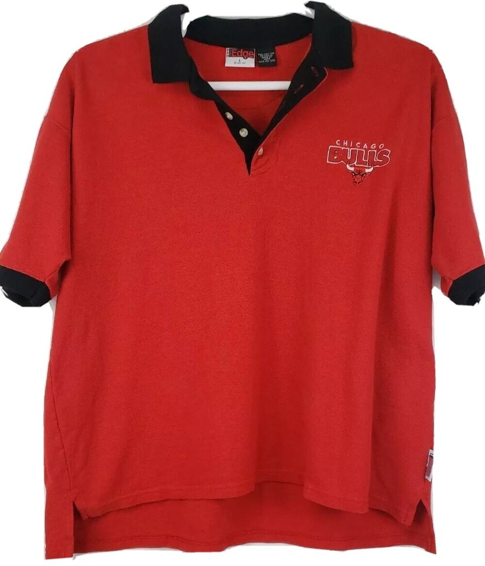 VINTAGE Chicago Bulls Shirt Adult Large Red Polo Cotton NBA 1997 Logo Mens L 90s